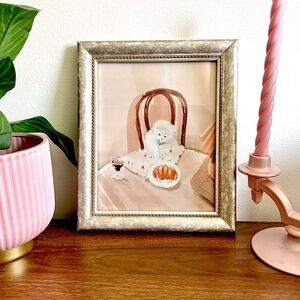 White Cat Reaching for a Croissant Breakfast Pastry Canvas Wall Art Print Framed